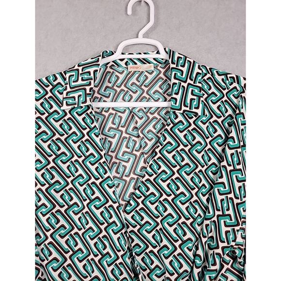 INTEMPO Green Geometric LS Tie Front Wrap Blouse Women's Plus 3X - Picture 3 of 12